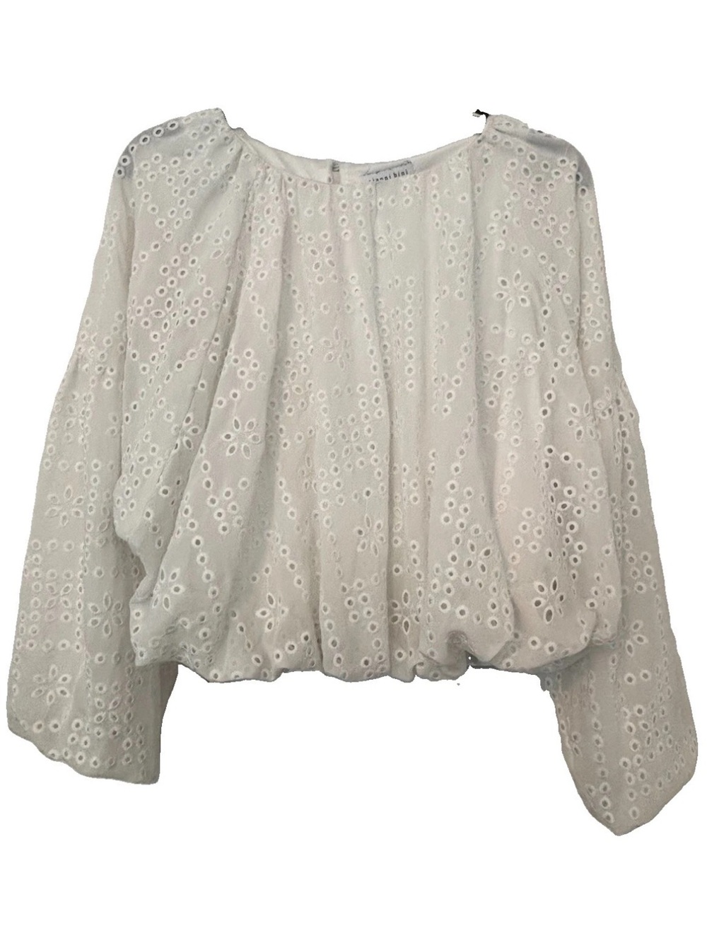 Gianni Bini White Eyelet Bubble Hem Puff Sleeve Blouse